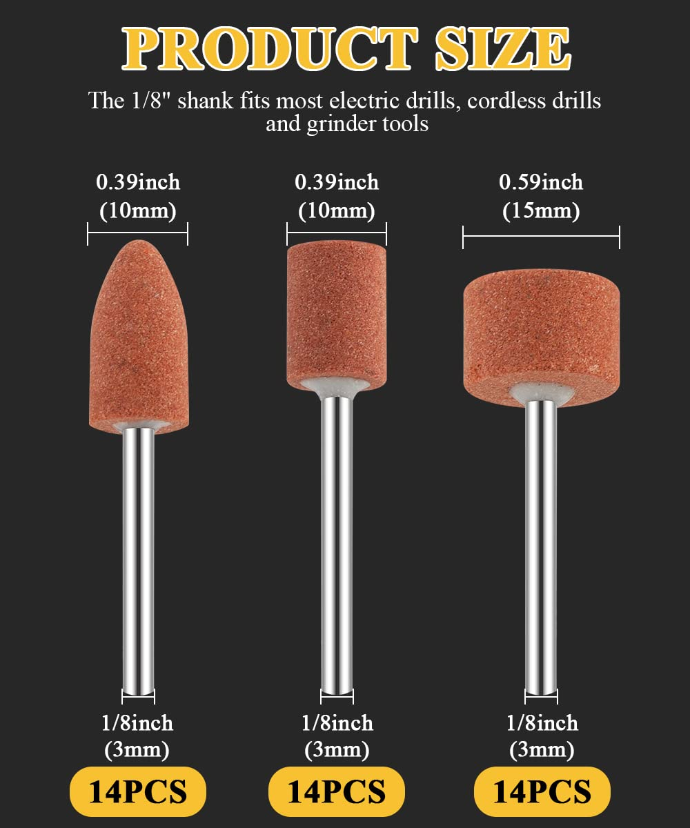 Sanding Bits for Dremel Rotary Tool, Grinding Stone Sanding Drill Bits with 1/8" Shank, Aluminium Oxide Tough Enough to Metal Rust Removal/Smoothing/Sharpening, Different Shape Meet More Needs, 42Pcs image number 2