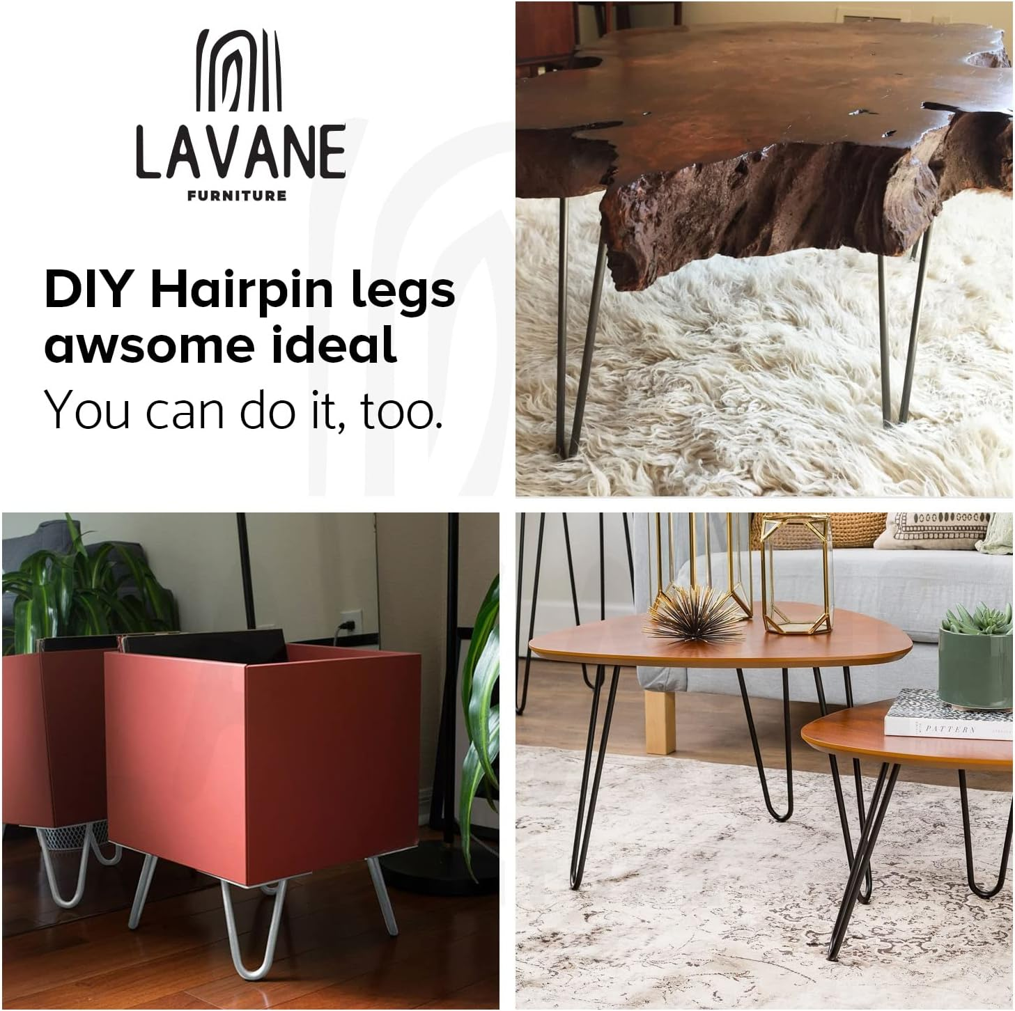 La Vane 8 Inch Hairpin Table Legs (4-Pack), 20Cm Mid-Century Modern Metal Furniture Legs for Coffee Table, Desk, Cabinet, TV Stand, Bench - with Screws & Floor Protectors image number 5