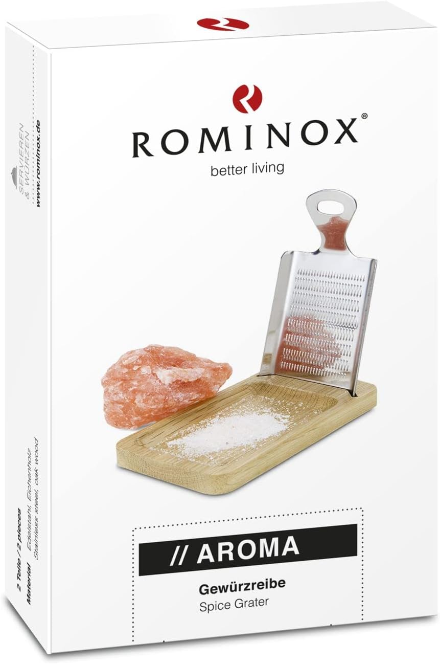 ROMINOX Gift Item Spice Grater // Aroma Exclusive Stainless Steel Grater with Oak Stand Integrated Shelf Ideal for Grating Salt Stones, Ginger, Turmeric, Garlic, Approx. 12.5 X 8 X 2 Cm image number 4