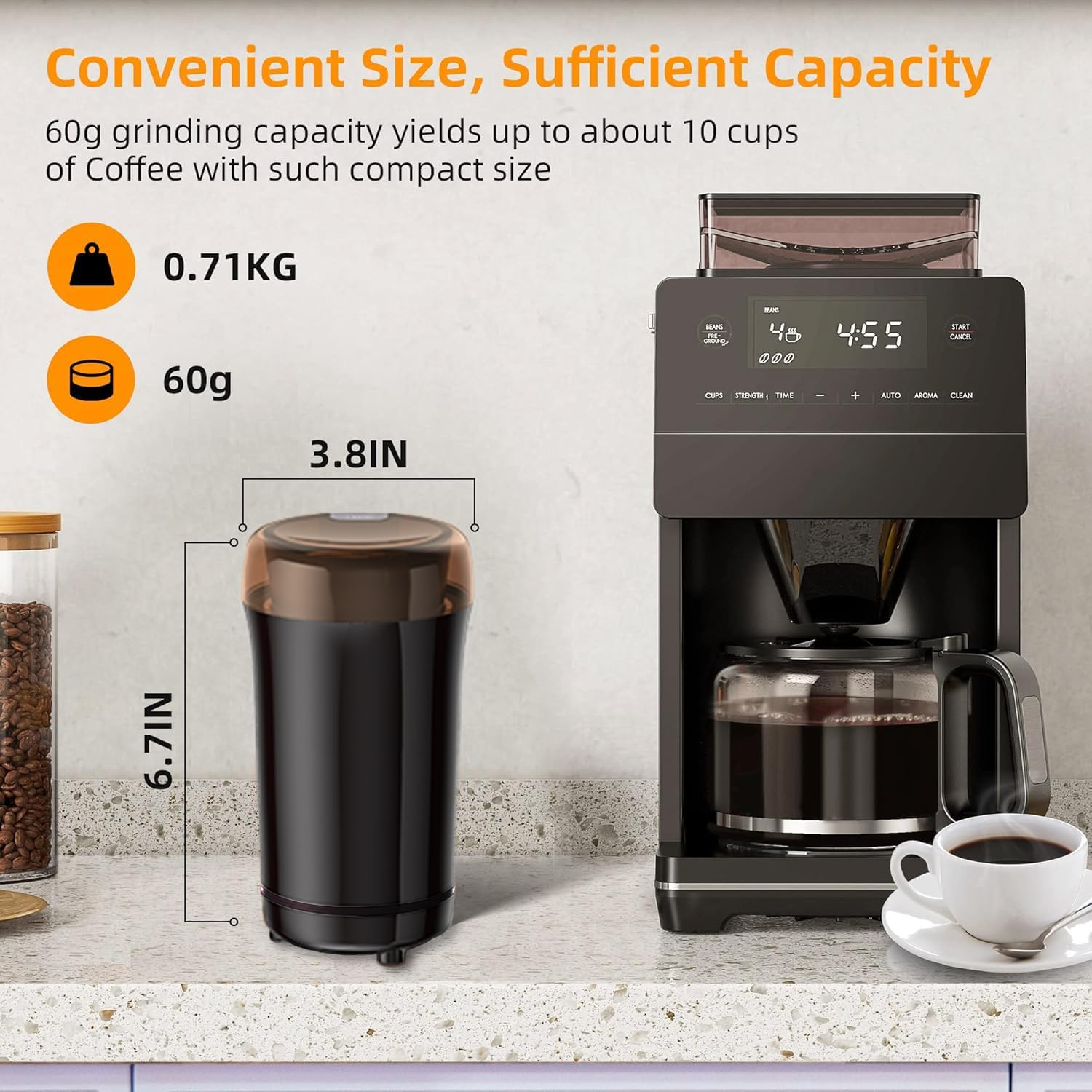 Electric Coffee Grinder, Espresso Bean Spices Grinder, One Touch Portable - 150W, for Coffee, Spices, Herbs, Nuts, Grains image number 3