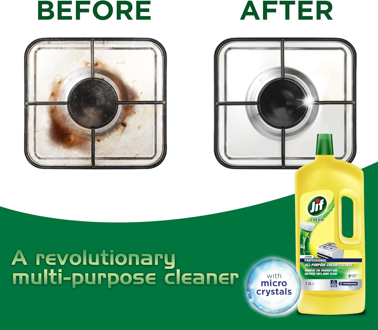 Jif Professional Lemon Cream Cleaner 1.5L &ndash; Multi-Purpose Surface Cleanser with Natural Micro Crystals &ndash; Plant-Based, Kitchen & Bathroom Use, Streak-Free Finish image number 2