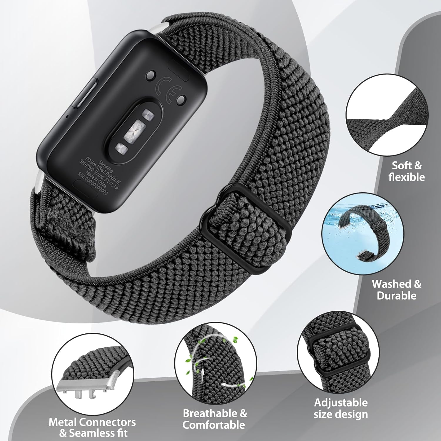 2 Pack Elastic Band Compatible with Samsung Galaxy Fit 3, Adjustable Solo Loop Breathable Nylon Sport Band for Woman Man image number 3