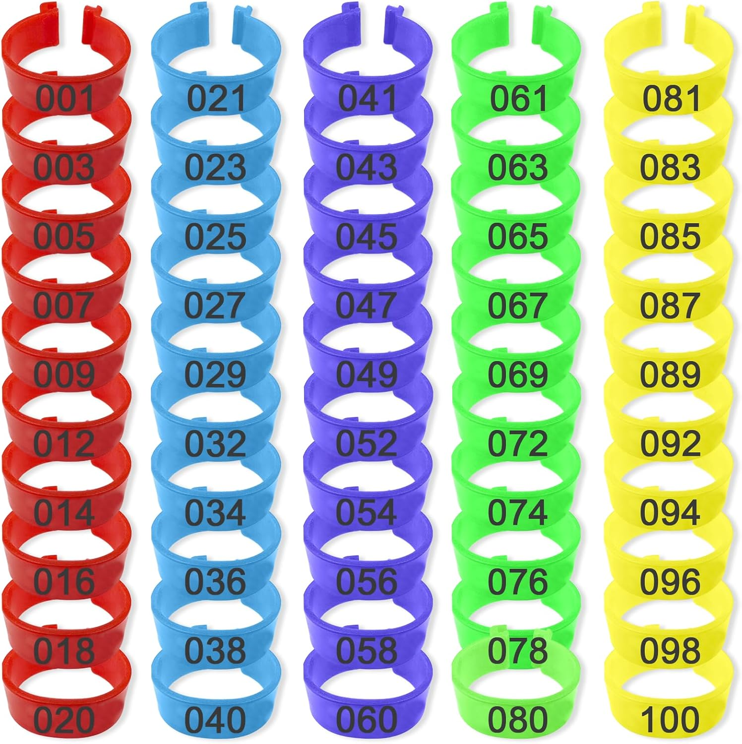 TEAONE Chicken Ring, 100 PCS Chicken Identification Tags for Birds, Ducks, Goosees (5 Colors, 2Cm/0.78In)