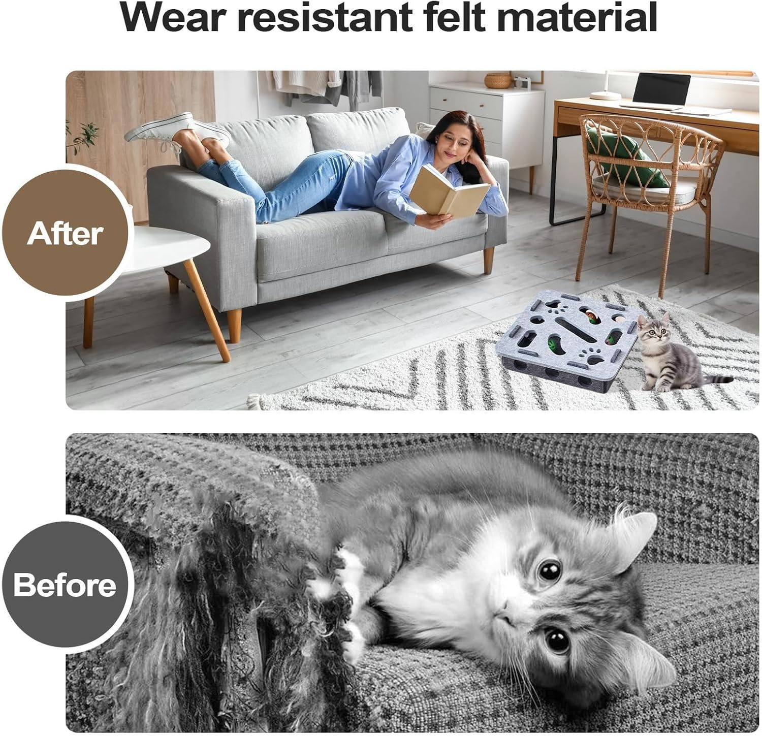 Qkbuza Puzzle Toys for Cats Felt Maze Game Box 30X30X7.5Cm Interactive Cat Puzzle Toy Treat Game Maze Toys for Brain Mental Stimulation, Slow Feeder for Indoor Kittens Small Breeds image number 4