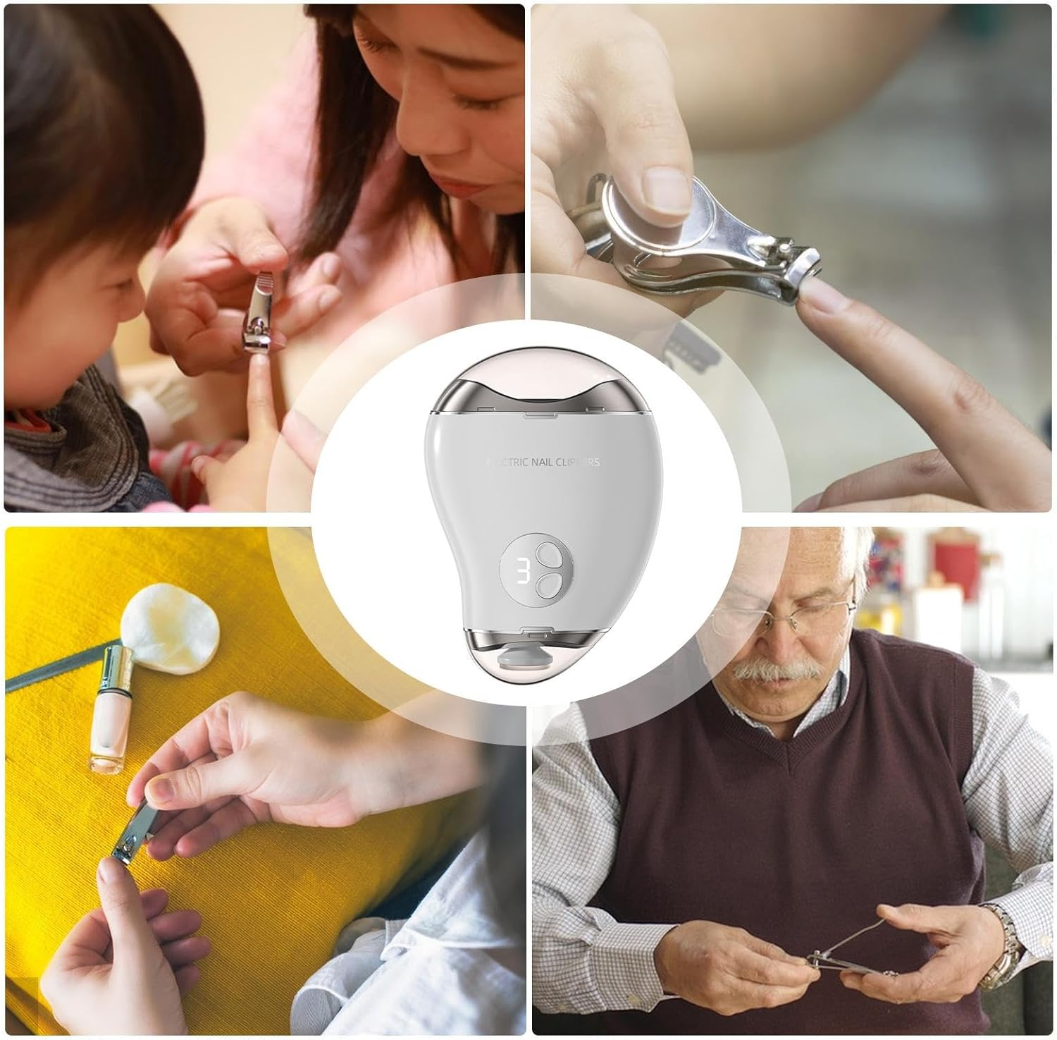 Electric Nail Trimmer, Double-Headed Toe Nail Cutter with 3-Speed Display, Rechargeable Trimmer and Polishe, Safe Mango Shape Design for Thick Nails for Adults and Kids,Gentle Nails Grinder for Senior - Black image number 6