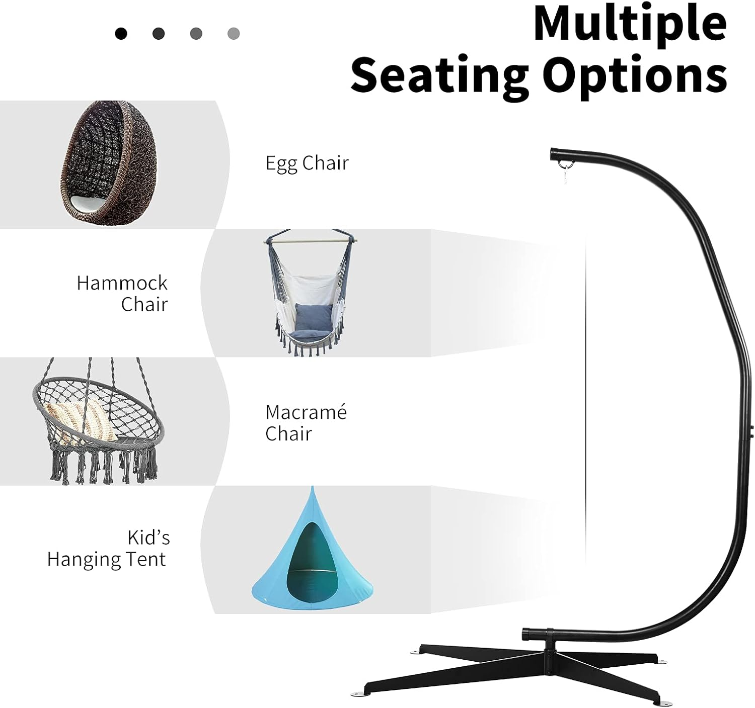 Giantex Hammock Chair Stand Only, Heavy Duty Steel C-Stand for Hanging Chair, 360&deg; Rotation Egg Chair Stand W/Carabiner, 2" Diameter Steel Pipe, 81.5" H Stand for Swing Chair Outdoor Indoor