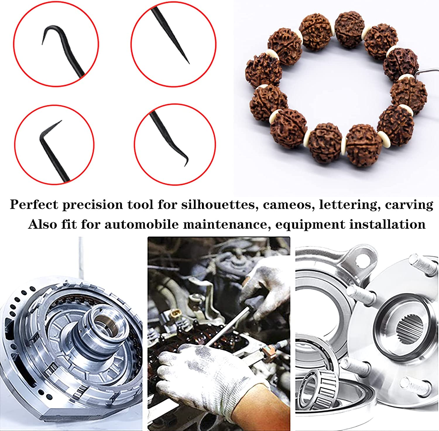 QISF 2PCS Precision Pick and Hook Set Double Side Hand Tool,Car Auto Oil Seal/O-Ring Seal Gasket Pick Mini Precision Hooks Puller Remover image number 2