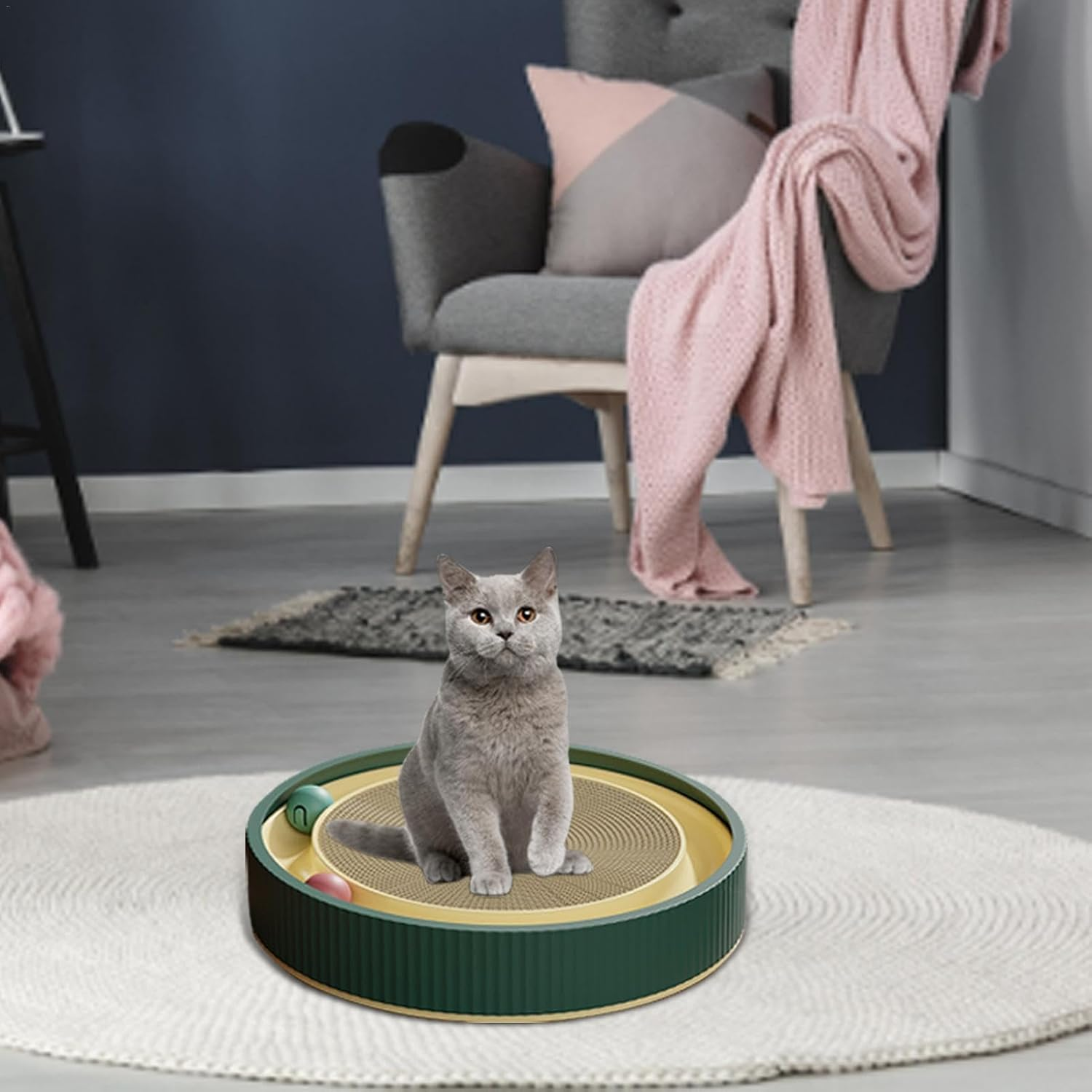 Cat Scratch Pad, Cat Scratcher Pad with Interactive Balls, Cat Scratching Board, round Cat Scratching Board, Cat Scratching Cardboard, Durable Cat Toy Ball Track for Furniture Protection, Supports Pet image number 3