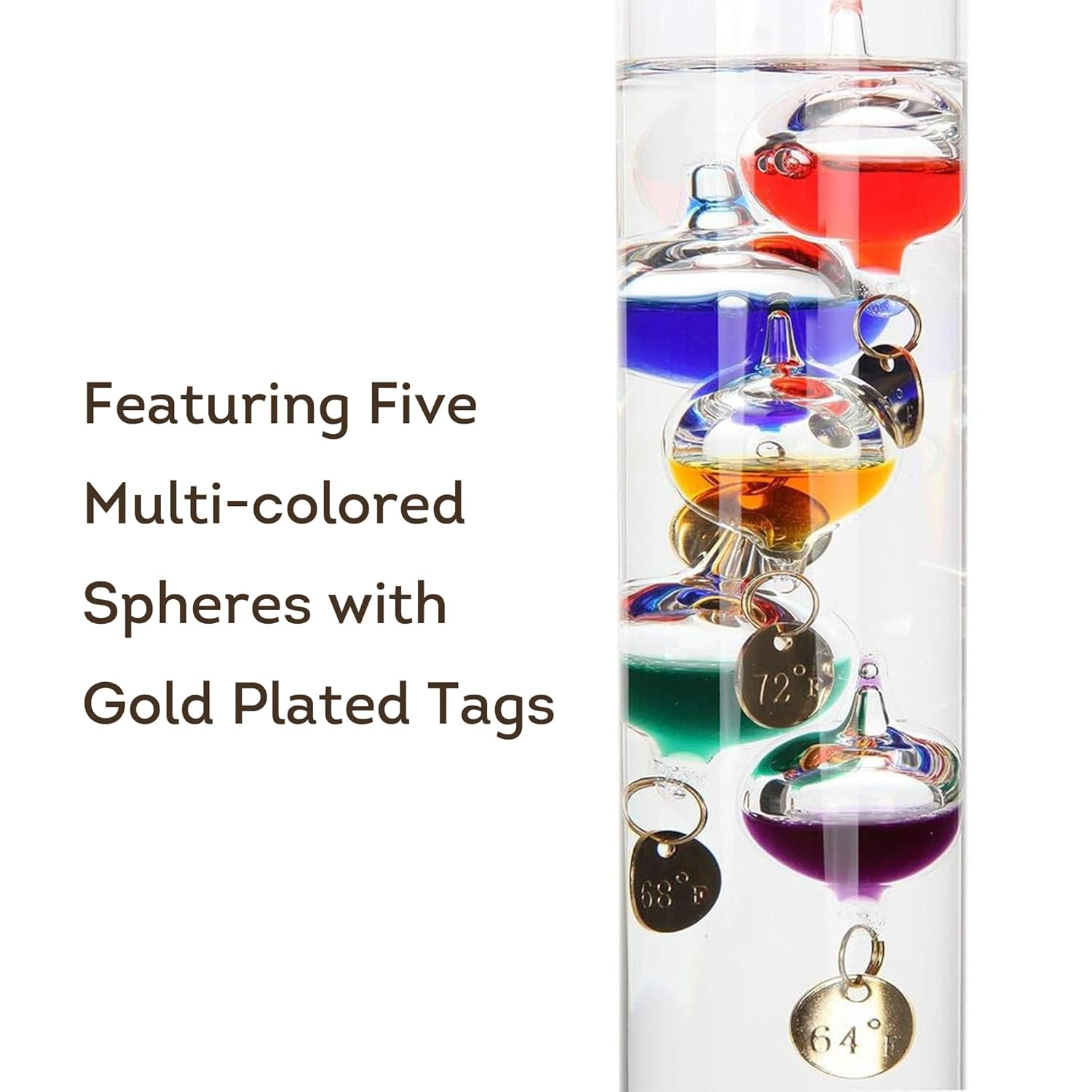 Lily'S Home Glass Galileo Thermometer, a Timeless Design That Measures Temperatures from 64&ordm;f to 80&ordm;f, 5 Multi-Colored Spheres (11 Inches) image number 2