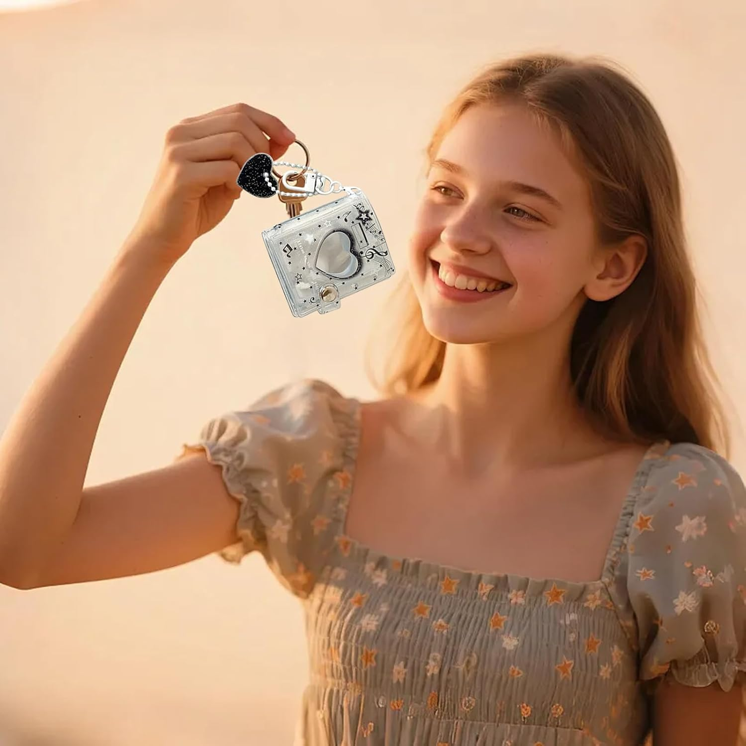 Wjnflqn Keychain Photo Frame - Handmade 12 Pockets Bag Charm - 2 Inch Pocket Photo Album Keychain | for Wedding Graduation Birthday Office Travel School Luggage Bags Backpack Handbag - White image number 4