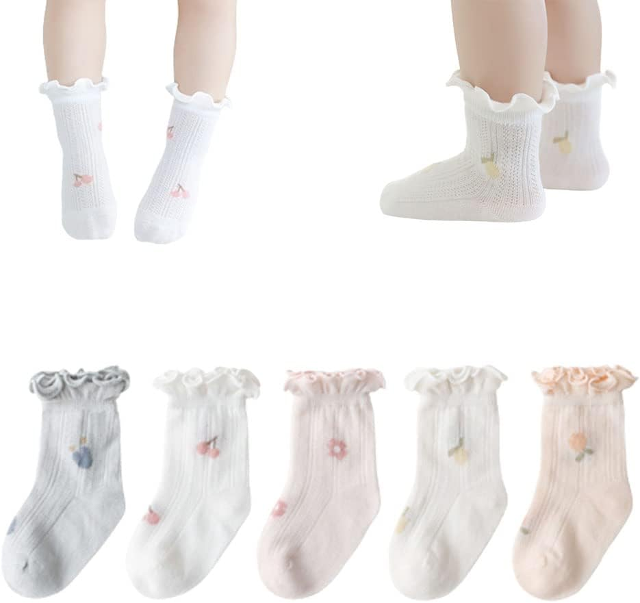 WATOCHE Baby Girls Socks Toddlers Ruffle Socks Girl'S Frilly Dress Socks Baby Anti-Slip Socks Cute Knee High Socks