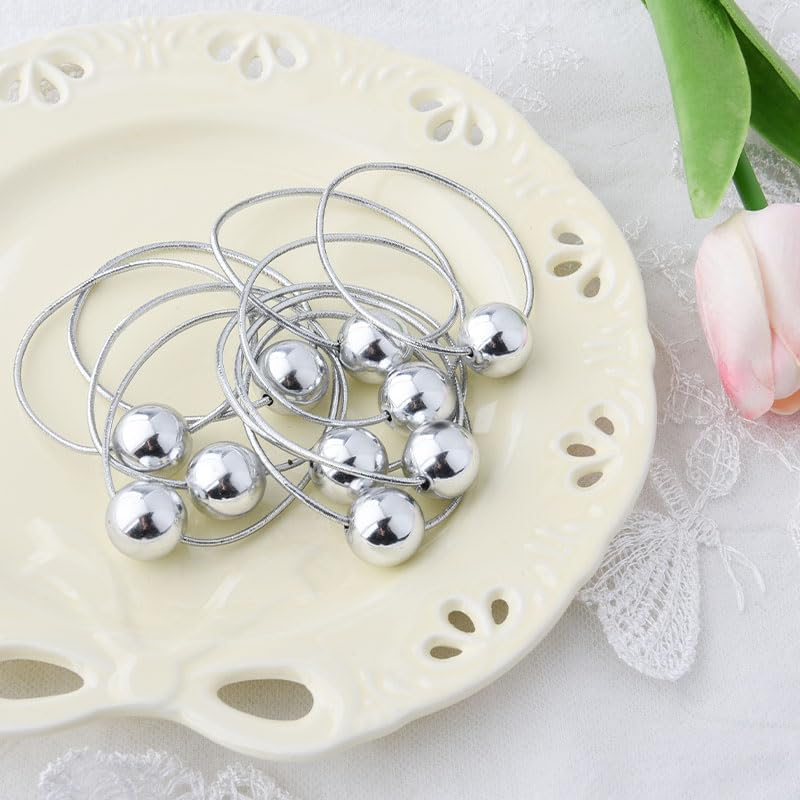 10 PCS Silver Ball Hair Ties Retro Styled Hair Elastics for Women Girls 16Mm Ball Bubble Hair Rope Shiny Ponytail Holders for Thick Long Hair Accessories