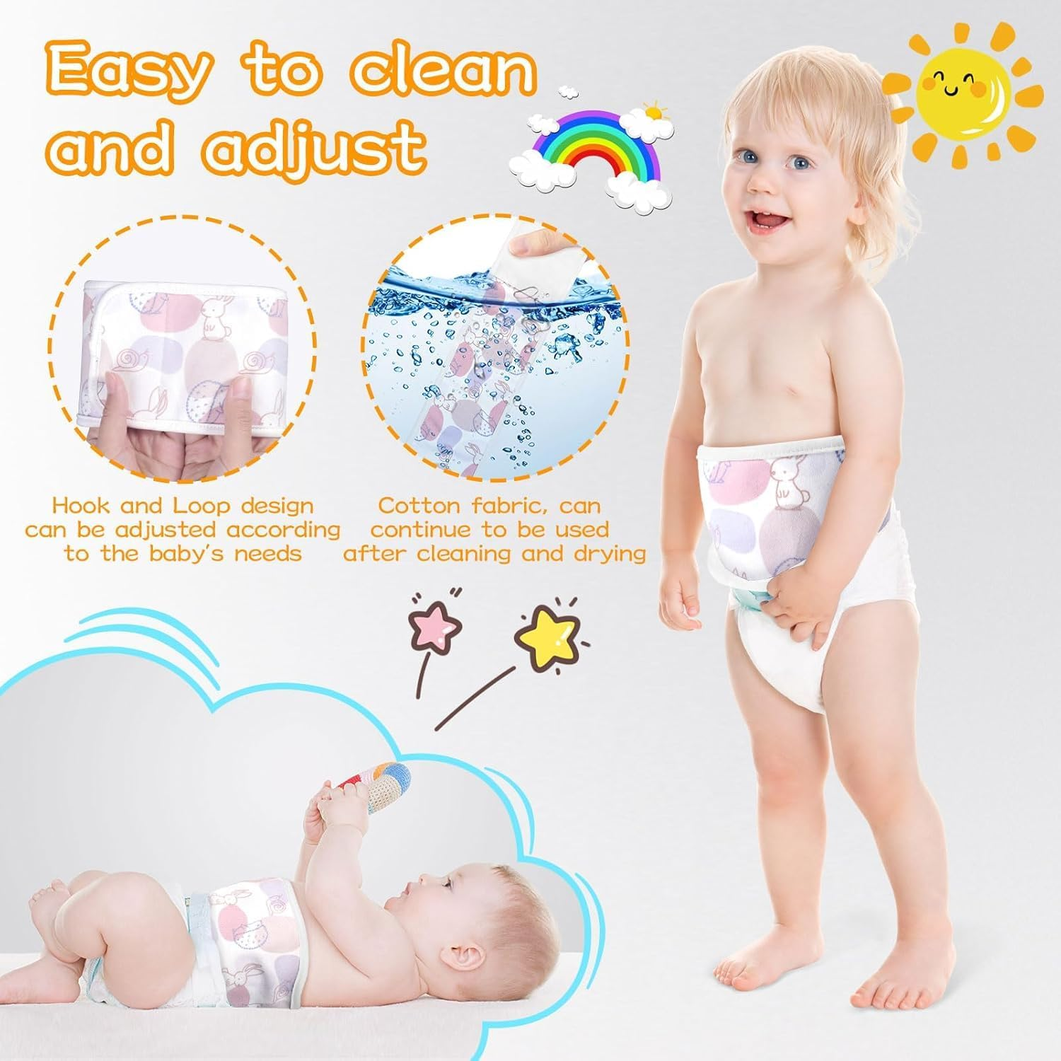 4Pcs Baby Infant Umbilical Cord Belly Bands Cartoon Cotton Soft Baby Belly Belt, Adjustable Newborn Belly Button Wrap, Baby Tummy Wrap for Protection, Baby Gifts for 0 to 12 Months(Hedgehog) image number 2