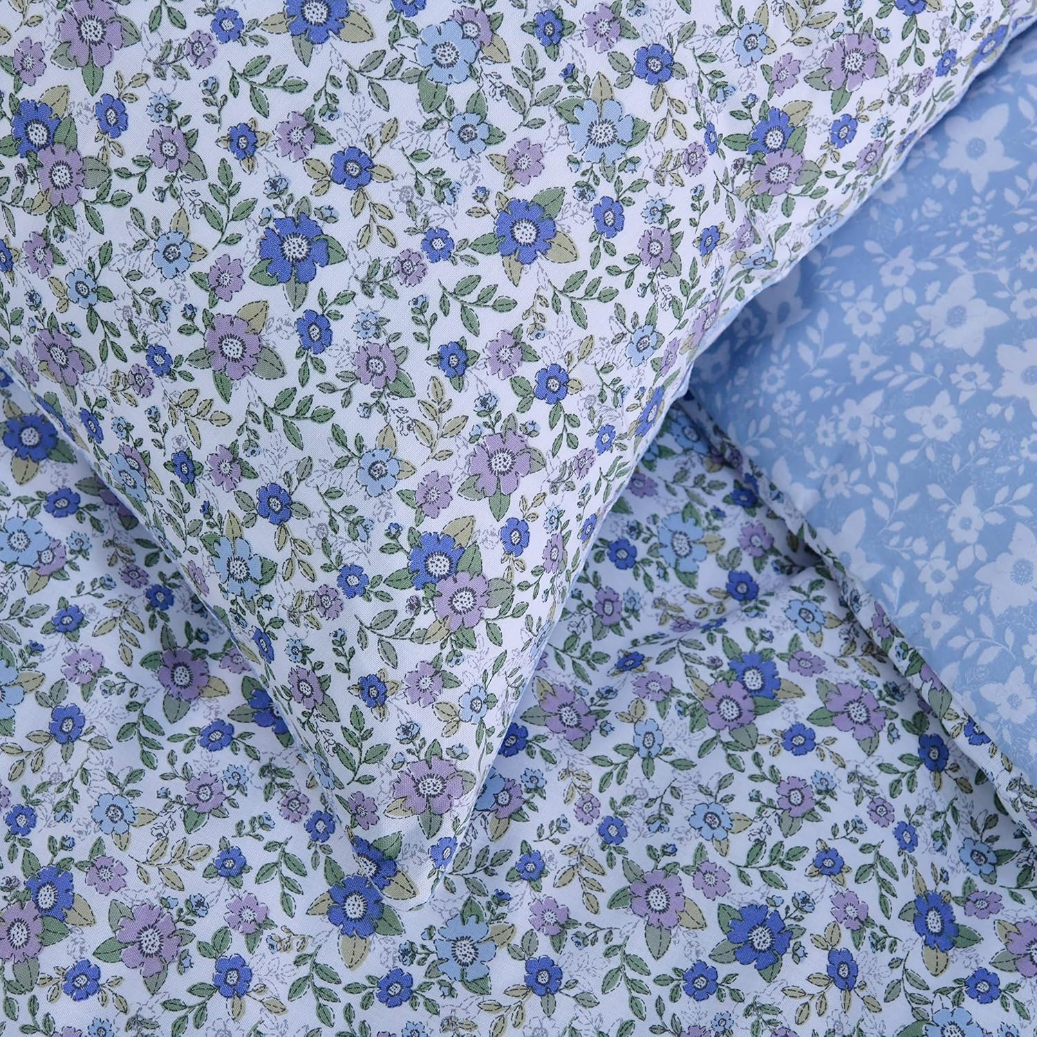 Sleepdown Ditsy Flowers Blue White Reverse Soft Easy Care Duvet Cover Quilt Bedding Set Pillowcase with Ties - Single (135Cm X 200Cm) image number 2