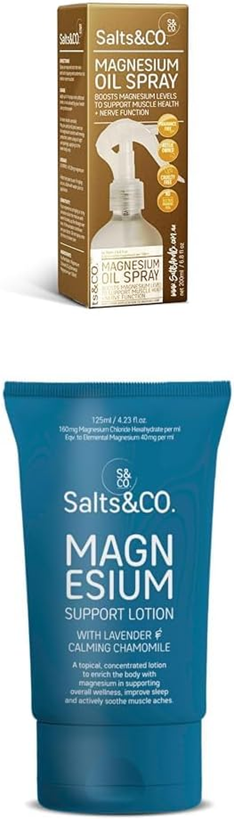Salts & Co. Magnesium Oil Spray & Magnesium Support Lotion Bundle