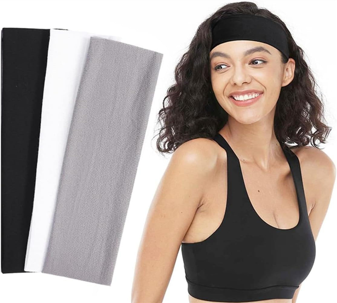 LATRAT Pack of 3 Yoga Headbands, Stretchy Cotton Head Band, Non-Slip Soft Thin Headband, Fashionable Hair Wrap, Elastic Headband for Sports, Running, Exercise, Gym image number 4