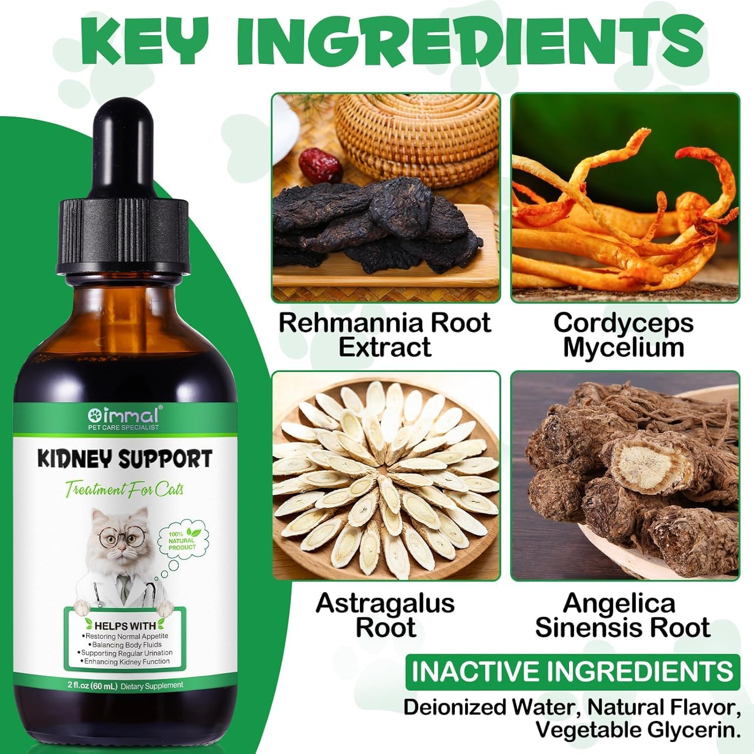 Kidney Support for Cats | Herbal Supplement for Urinary Health | Helps Maintain Normal Kidney Function & Fluid Balance | Liquid Drops for All Breeds & Ages | Chicken Flavour | 60Ml image number 2