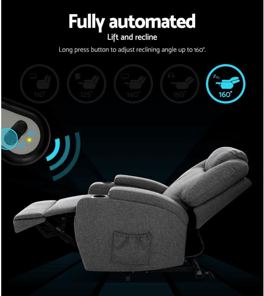 Artiss Massage Chair Grey Fabric Recliner Lounge Sofa Armchair, Home Furniture Health Personal Care, Lift Heated Electric Adjustable Backrest Footrest Rocking Nursing Feeding image number 2