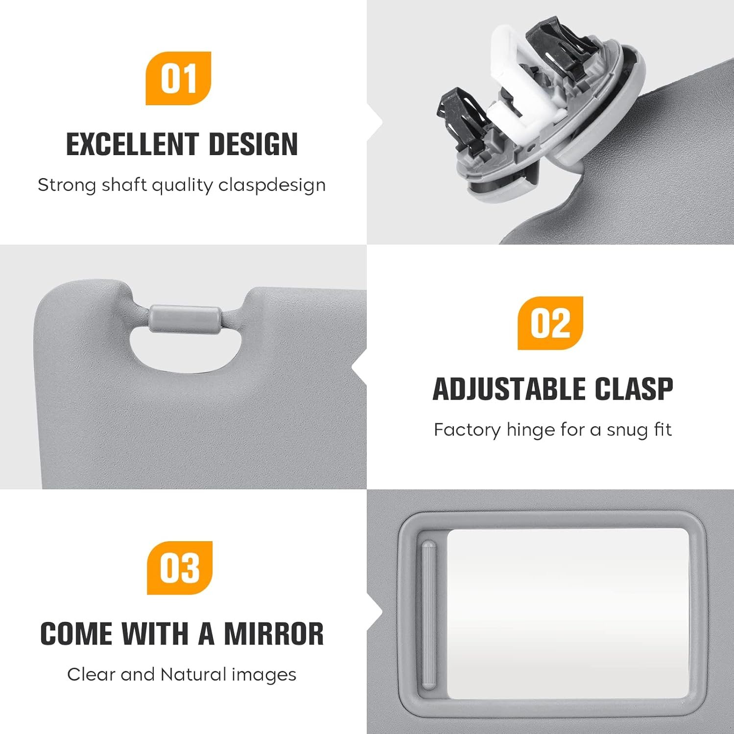 Right Passenger Side Sun Visor for Toyota RAV4 2006 2007 2008 2009 2010 2011 2012 2013, Replace for 74310-42452-B2, Grey Right Side Sun Visor with Light image number 2