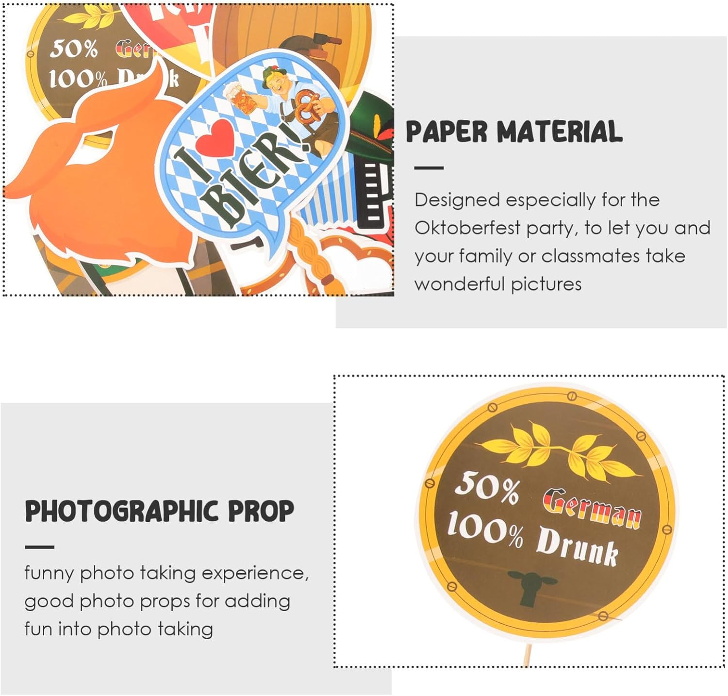 SEWACC Oktoberfest Photo Booth Props Funny German Beer Festival Paper Signs Sausage Beer Flag Oktoberfest Decorations Weizenbier Party Supplies image number 3
