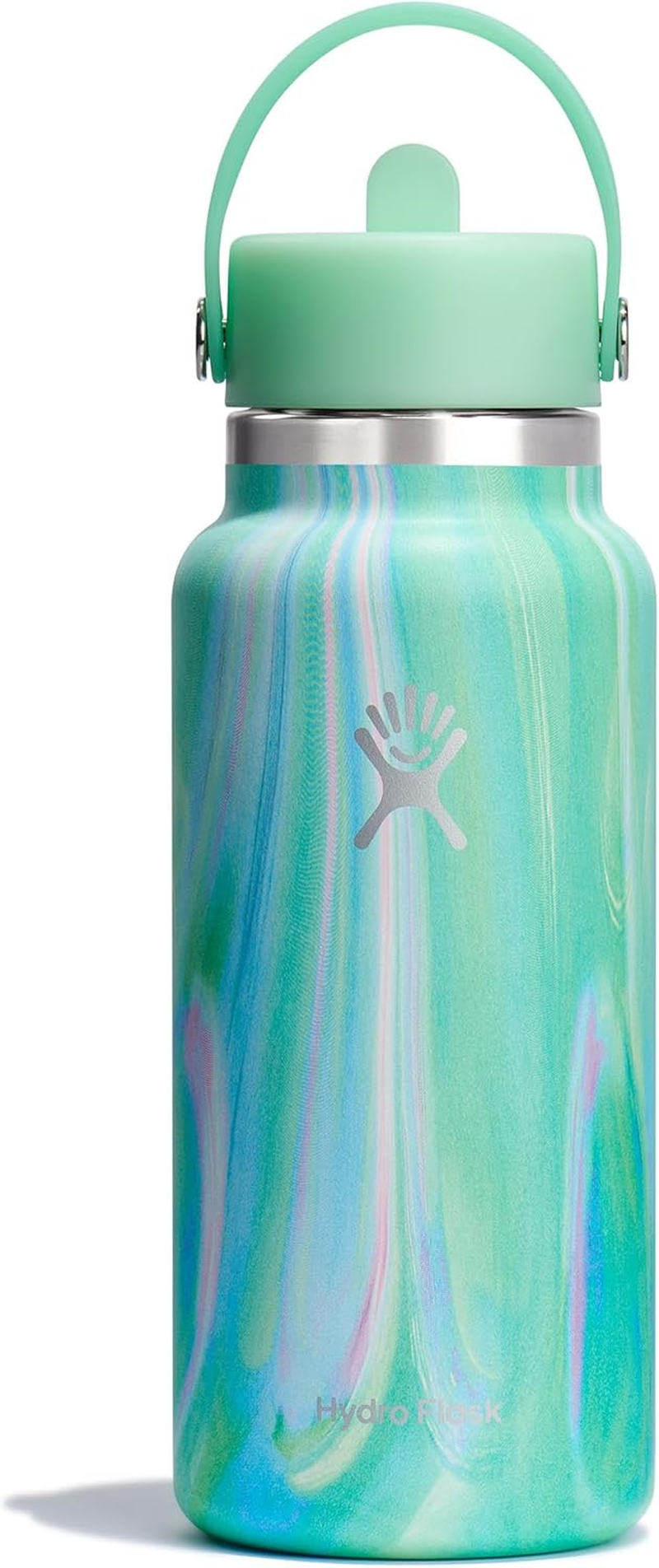 HYDRO FLASK - Wide Mouth Water Bottle 946 Ml (32 Oz) - Vacuum Insulated Stainless Steel Water Bottle with Flex Straw Cap - Jelly Green