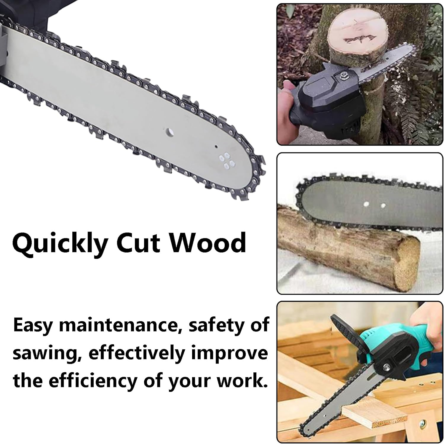 Acbbmns 3Pcs 14" Chainsaw Chains Blade Saw Replacement Semi Chisel, 3/8" Pitch .050" Gauge, 52 Drive Links image number 1