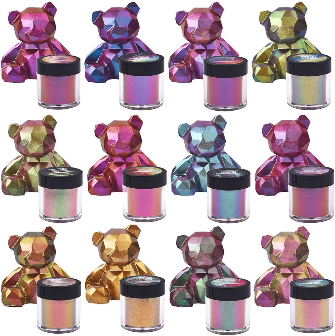 Bilnins Chameleon Mica Powder 12 Color Shift Mica Powder, Holographic Glitter for UV & Epoxy Resin Supplies, Eyeshadow, Acrylic Paint, Nail Decor, Slime, Soap Making, Candles, Bath Bombs, Cosmetics image number 3
