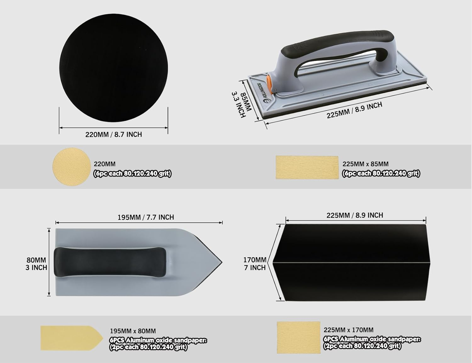 ROLLINGDOG Drywall Sander Set - 6Pcs Oxide Mesh Sandpaper(2Pcs Each 80,120,240 Grit) with Extension Pole,For Corner Wall Cleaning and Polishing - Rectangular Hand Sander image number 4