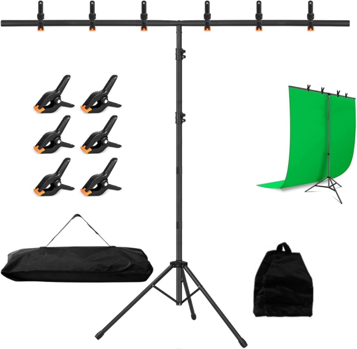 T Shape Backdrop Stand, Adjustable Background Support Stand Kit, Portable Photo Banner Holder with 6 Spring Clamp, Sandbag Carry Bag for Party, Wedding, Photoshoot, Photography (2M&times;2.6M)