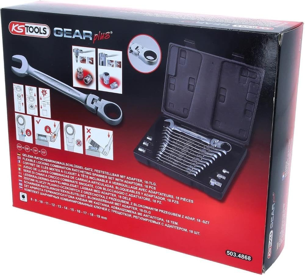 KS Tools 503.4868 Gearplus 18-Piece Hinged Ratchet Combination Spanner Set image number 4