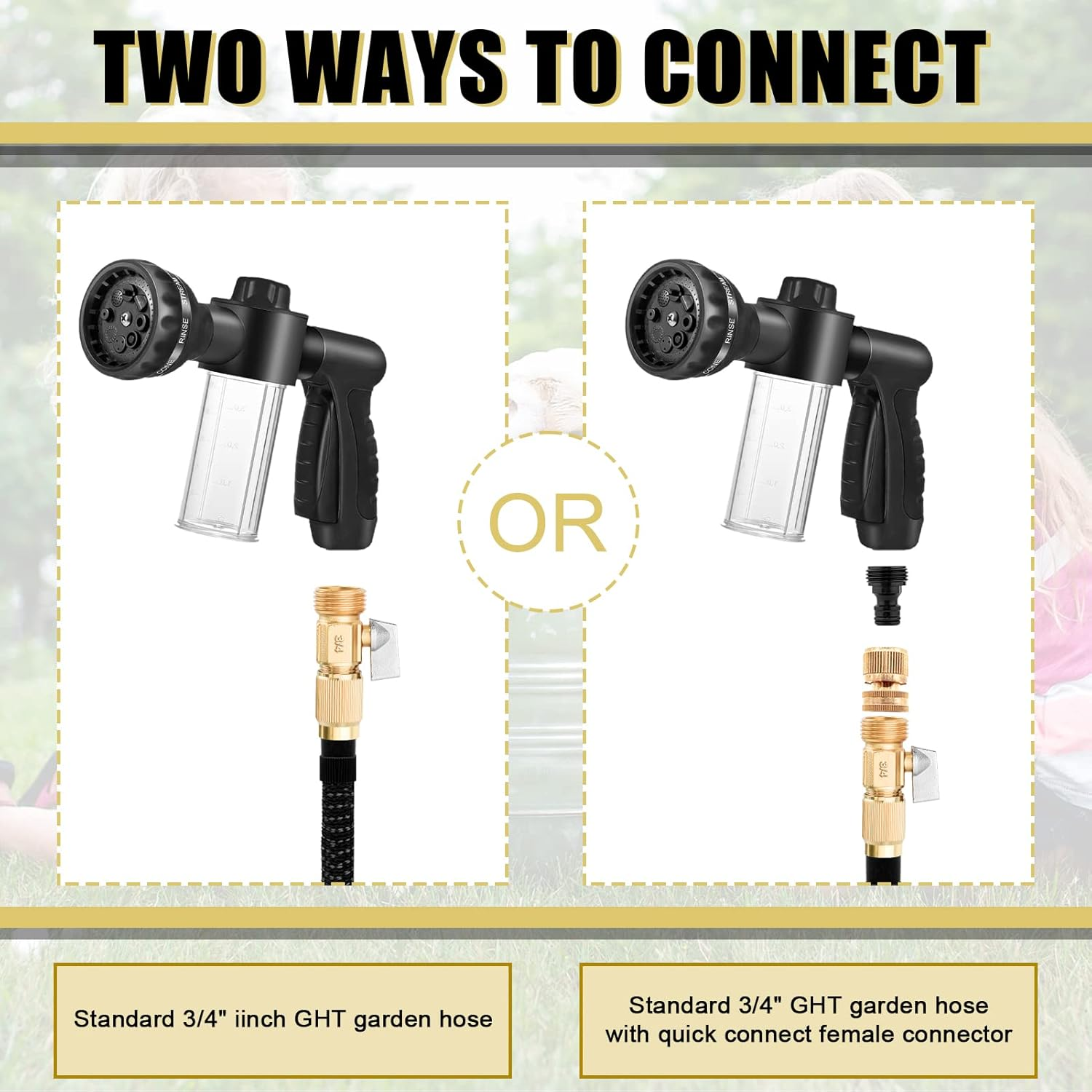 Dog Wash Attachment 8 Spray Pattern Nozzle with Bathing Brush and 3.5Oz/100Cc Soap Dispenser Bottle 3/4 in Standard Garden Hose for Pet Showering Car Washing Watering image number 2