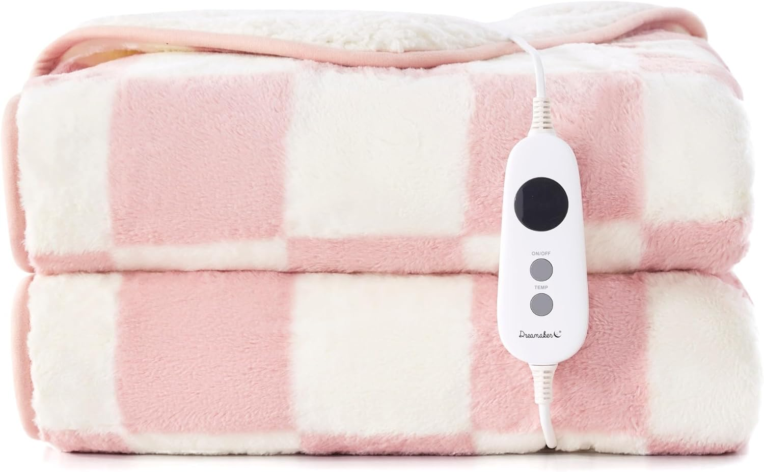 Dreamaker Checkered Plush Fleece Electric Heated Throw Blanket 200X180Cm Warm Sherpa Fleece Reversible Rug Energy Efficient Overheat Protection 9 Heat Setting Extra Long Cord Controller- Olive & Cream