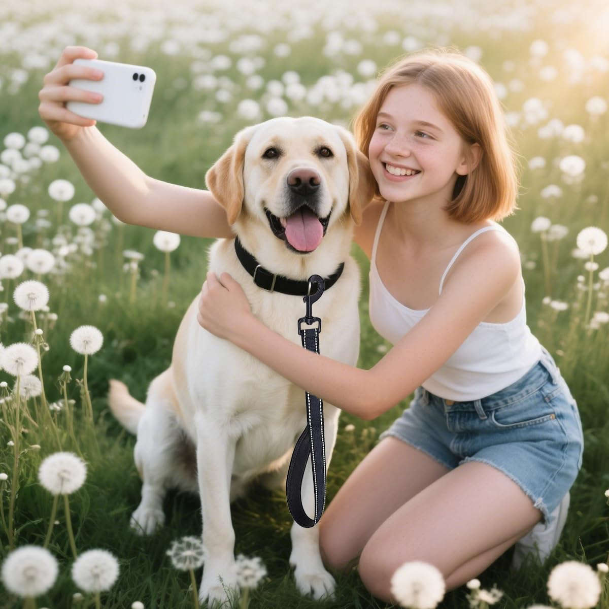 Pack of 2 Short Dog Leads, 30 Cm Recall Lead, 360&deg; Rotatable Nylon Recall Lead for Training Lead, for Small, Large and Medium Dogs, Black image number 2