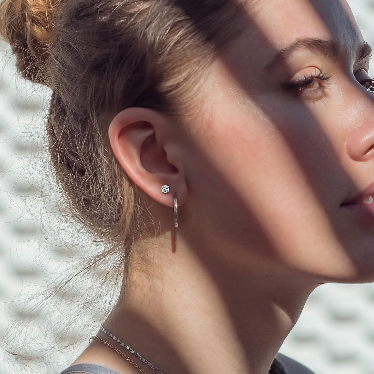 G23 Titanium Earrings Studs, Hypoallergenic Stud Earrings for Women Girls Men Sensitive Ears,Cubic Zirconia Earrings round Bright/Princess-Cut Square/Ball , Premium High Polished with Pure Titanium Backs image number 2