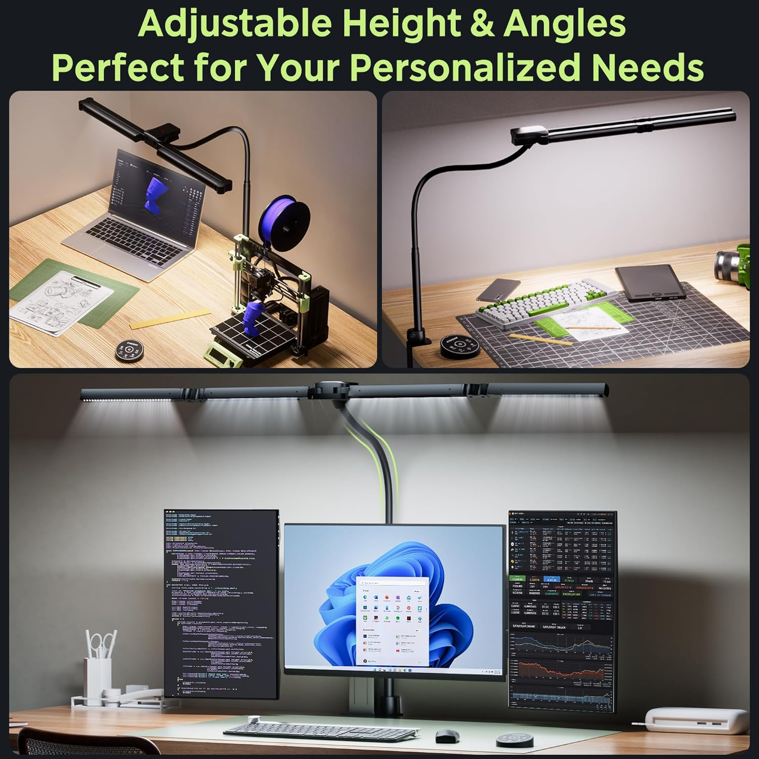 EYOCEAN Desk Lamp, Desk Lamp with 4 Light Sources, 24 W 100 Cm Daylight Lamp Desk with Remote Control, Dimmable Monitor Lamp, Gooseneck Office Table Lamp, Eye Protection PC Lamp image number 1