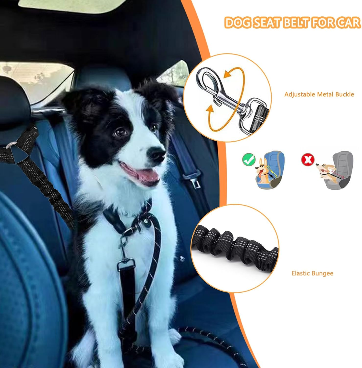 2Pcs Adjustable Pet Dog Cat Car Seat Belt Safety Leash Vehicle Seatbelt Harness image number 5