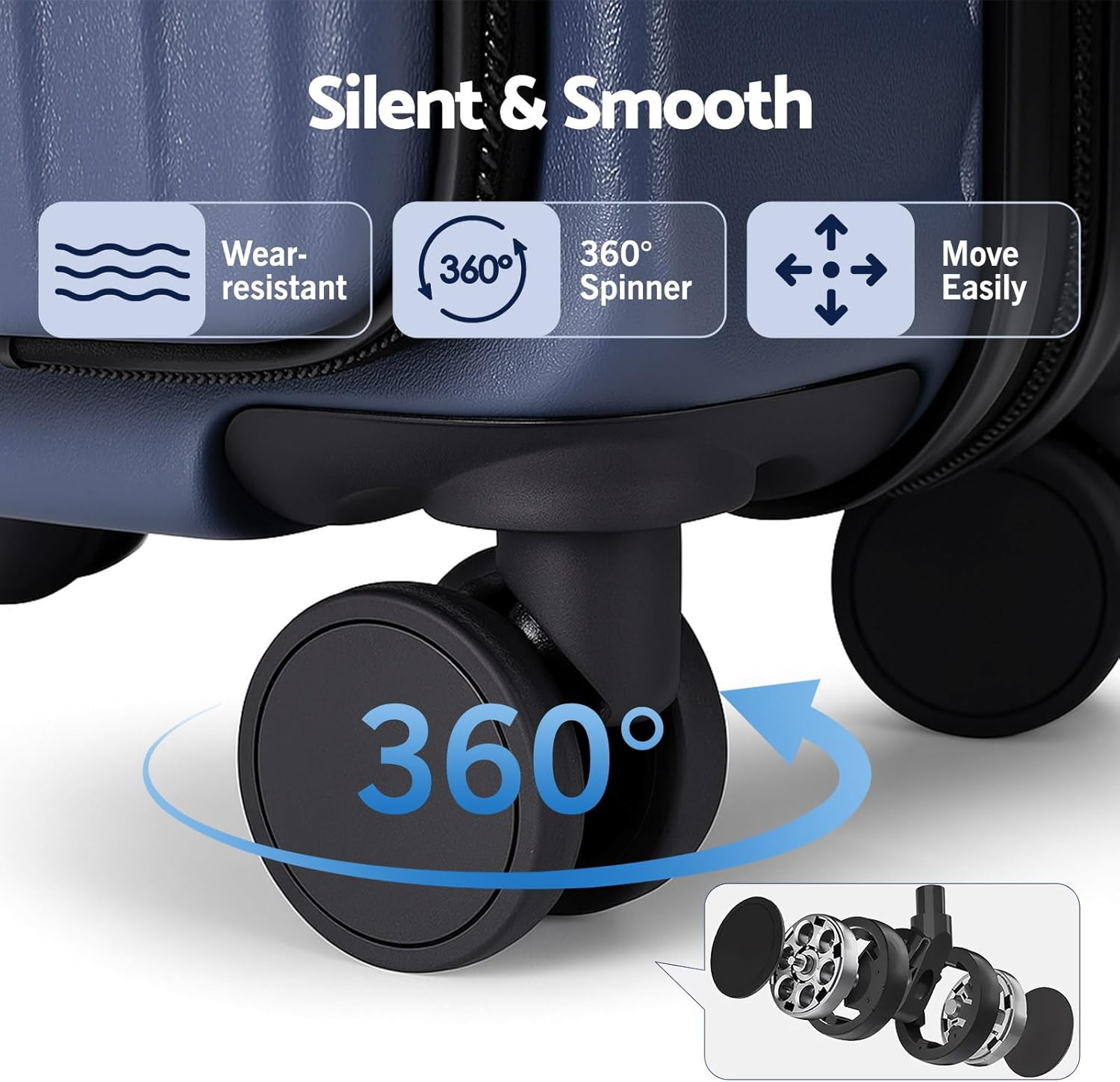 Wanderlite 20'' Luggage, Suitcase with Front Pocket & Dual TSA Locks, Carry on Luggage with Phone Holder & Hook, Lightweight Hardshell, Airline Approved, Navy - White image number 6