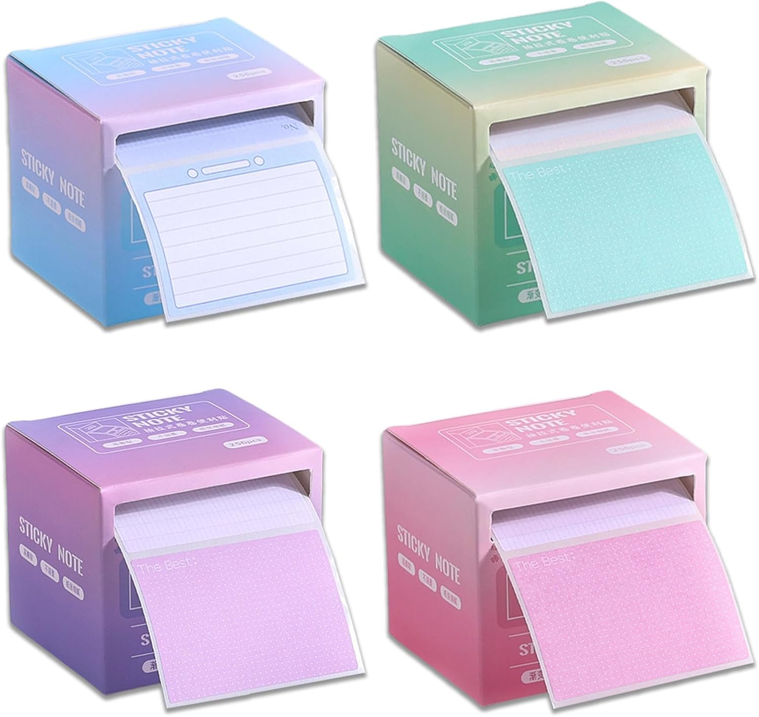 Fkereg 2 Pack Pull-Out Full Adhesive Sticky Notes Roll Tape 512 Sheets 8 Patterns, 1.8 X 2.5 Inch Cute Sticky Note Pads, Colorful Self-Stick Memo Paper Pad Label Stickers for Writing, Blue & Green