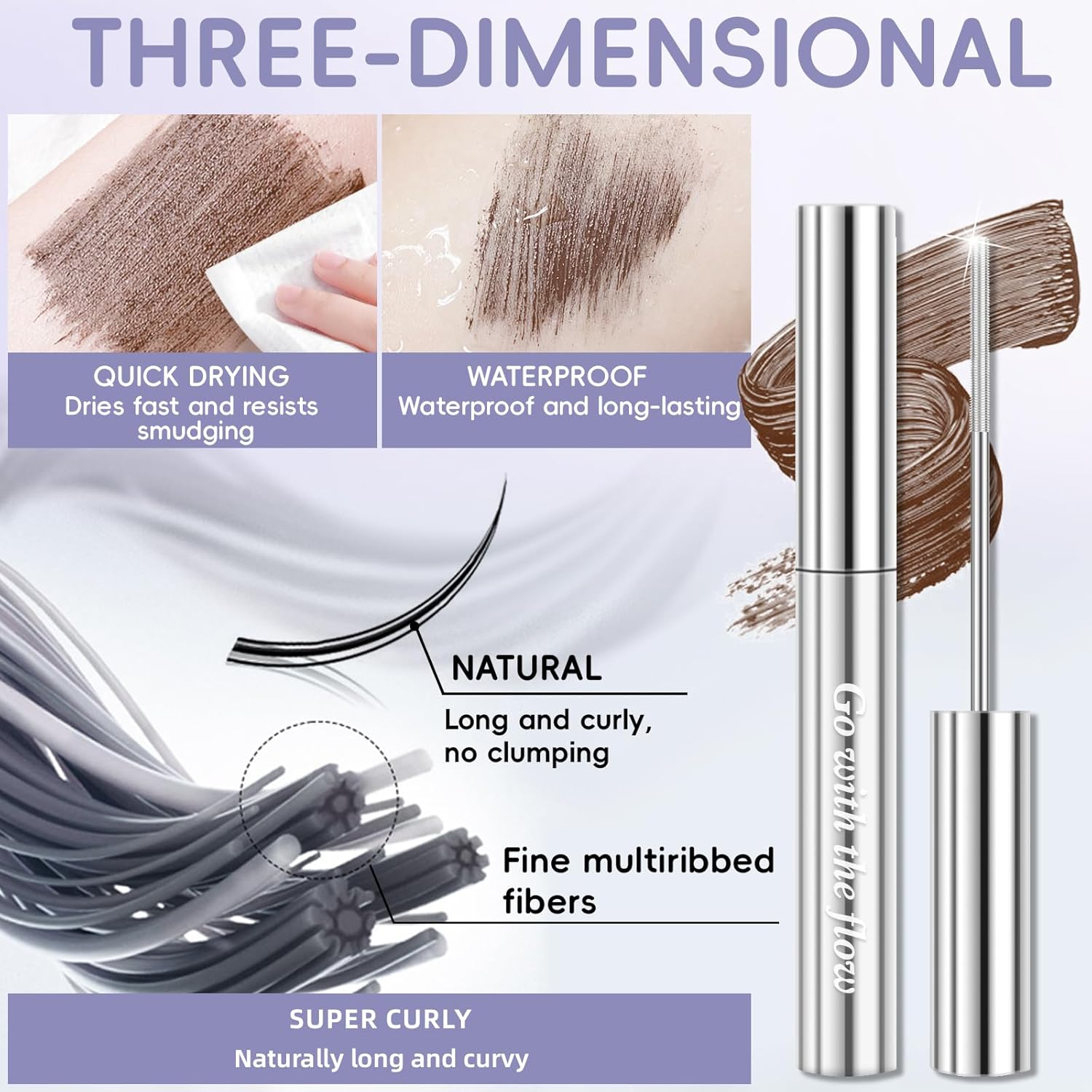 Noerrors Metal Mascara, Washable Iron Eyelash Stick, 3D Curling, Extra Slim Fine Volume Pigment Long Eyelashes, Brushless Brush, Waterproof Long Lasting Eyelash Makeup #Brown image number 4