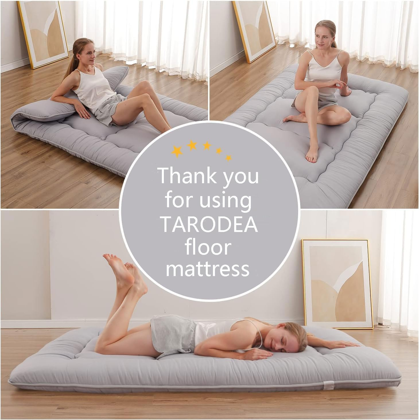 TARODEA Japanese Floor Mattress, Futon Mattresses with Portable Storage Bag and Washable Cover, Roll up Thick Tatami Mattress Suitable for Camping, Guest Room (Grey, 150 X 200 Cm) image number 1