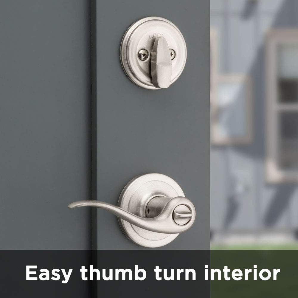 Kwikset 991 Tustin Entry Lever and Single Cylinder Deadbolt Combo Pack Featuring Smartkey in Satin Nickel
