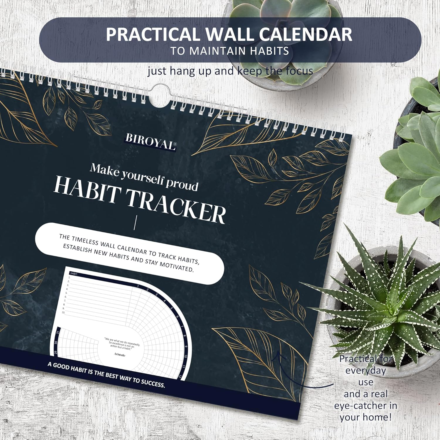 BIROYAL Habit Tracker Calendar (Undated 12 Month), Daily Weekly and Monthly Habit Tracker Journal, Spiral Binding with Writable Goals Habits Track, Productivity Tool and Workout Calendar image number 4