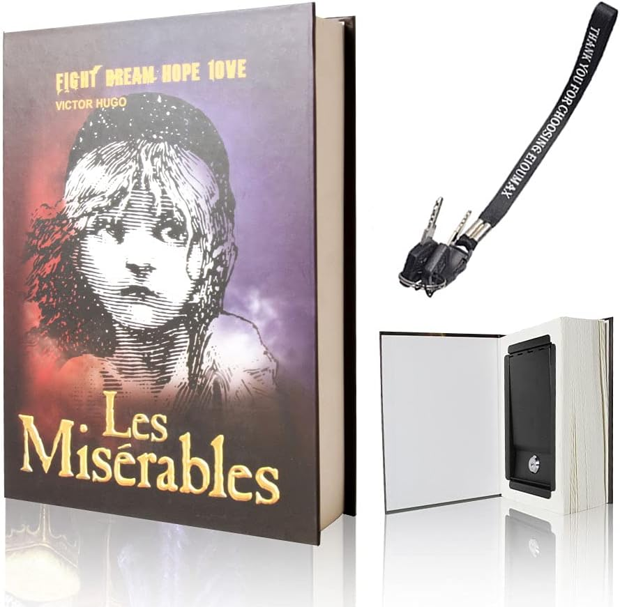Booksafe Diversion Secret Real Book Hidden Safe with Key Lock Real Paper Book Locking-Les Miserables