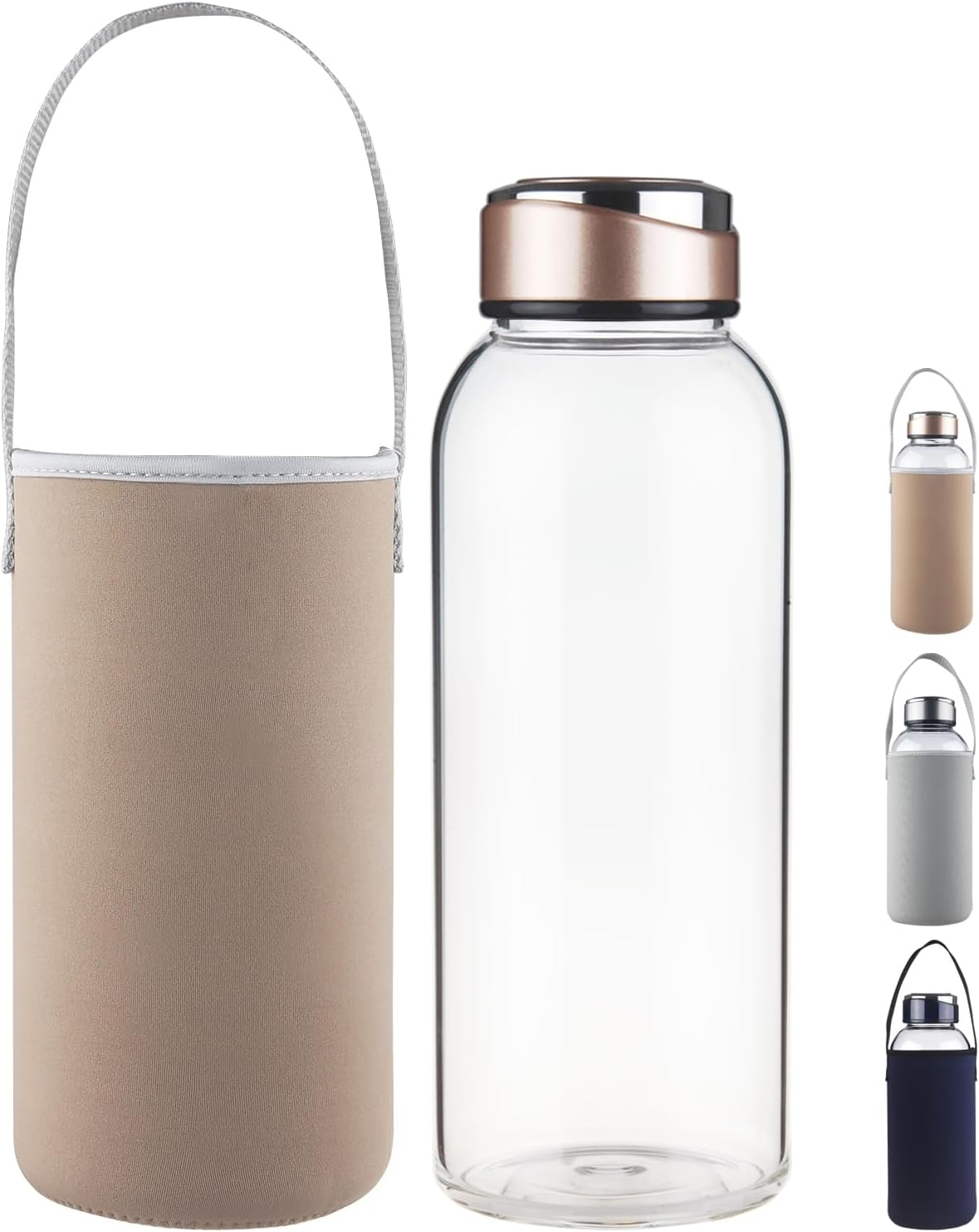 48Oz Borosilicate Glass Water Bottle BPA Free Reusable Glass Drinking Bottle with Neoprene and Stainless Steel Lid