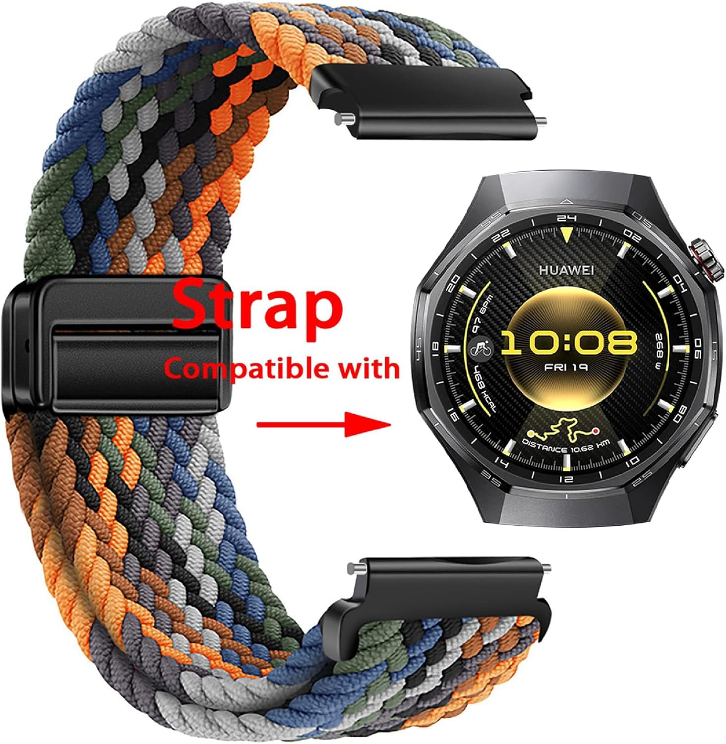 GIOPUEY Magnetic Bracelet Compatible with Huawei Watch GT 6 Pro 46 Mm, Braided Nylon Strap [Unisex] Elastic Replacement Strap