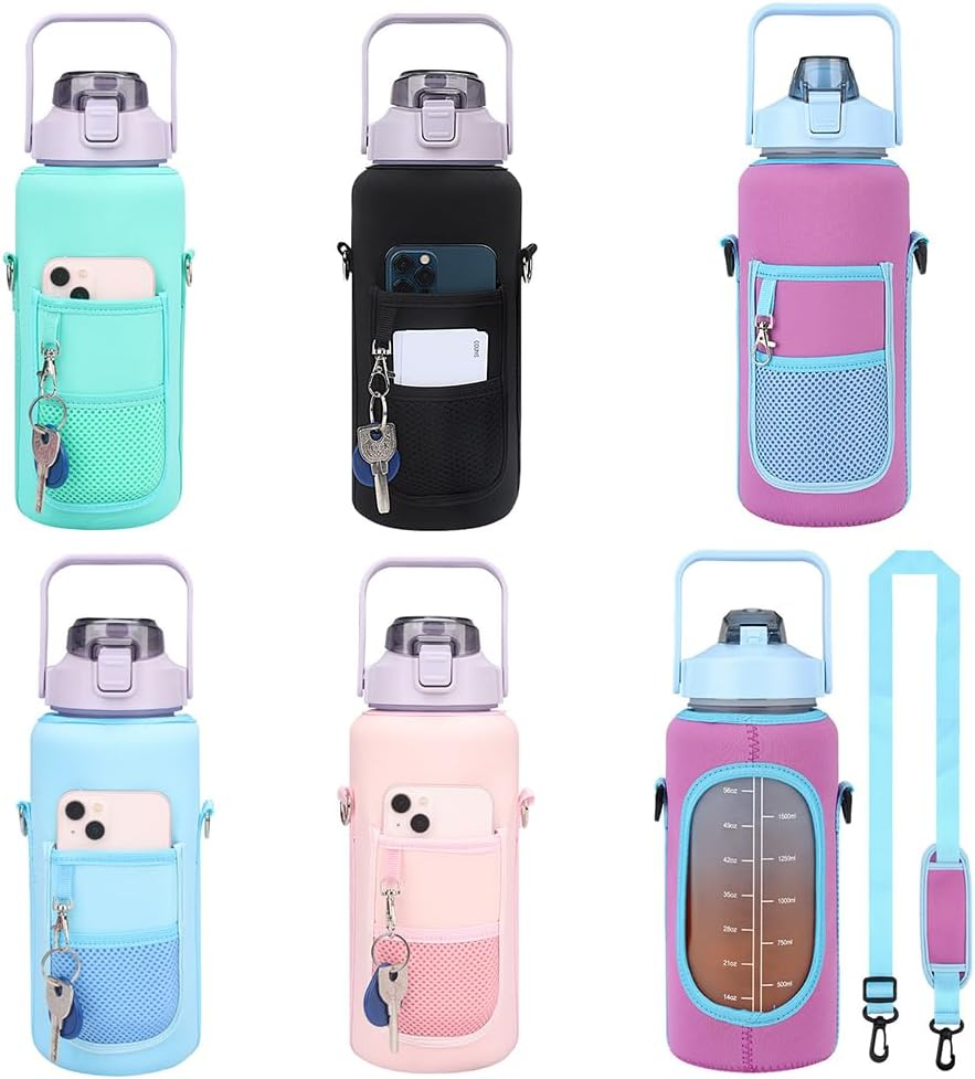 2L/64OZ Water Bottle Cover with Strap Drink Sport Cup Case Pouch Carrier Holder Purple image number 2