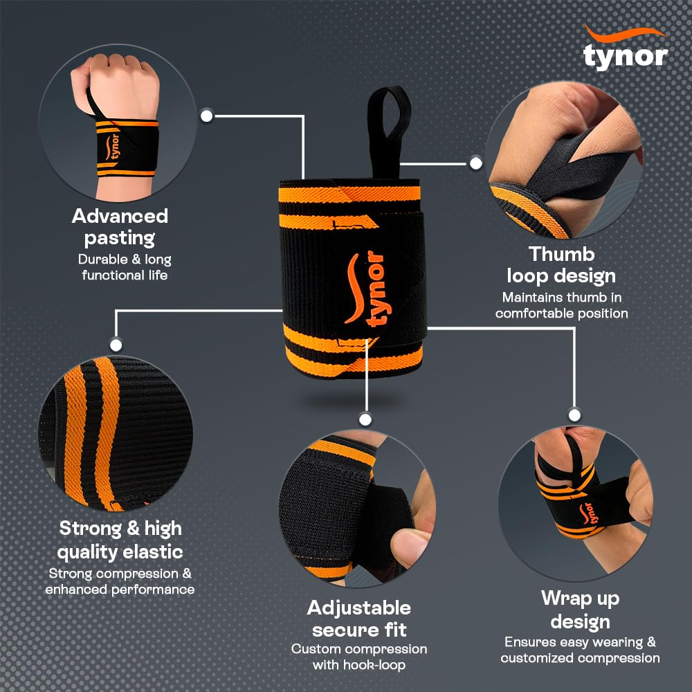 TYNOR Wrist Wraps for Weightlifting with Heavy Duty Thumb Loop 2 Pack Professional Wrist Strap for Men & Women Powerlifting Bodybuilding Tendonitis Arthritis Adjustable Wrist Support Brace, One Size image number 5