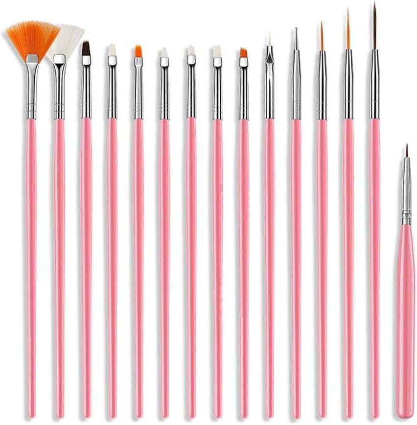 Nail Art Drawing Pen 15Pcs Nail Art Hook Line Dotting Drawing Pen Polish Makeup Brhes Manicure Tool Pink, Normal