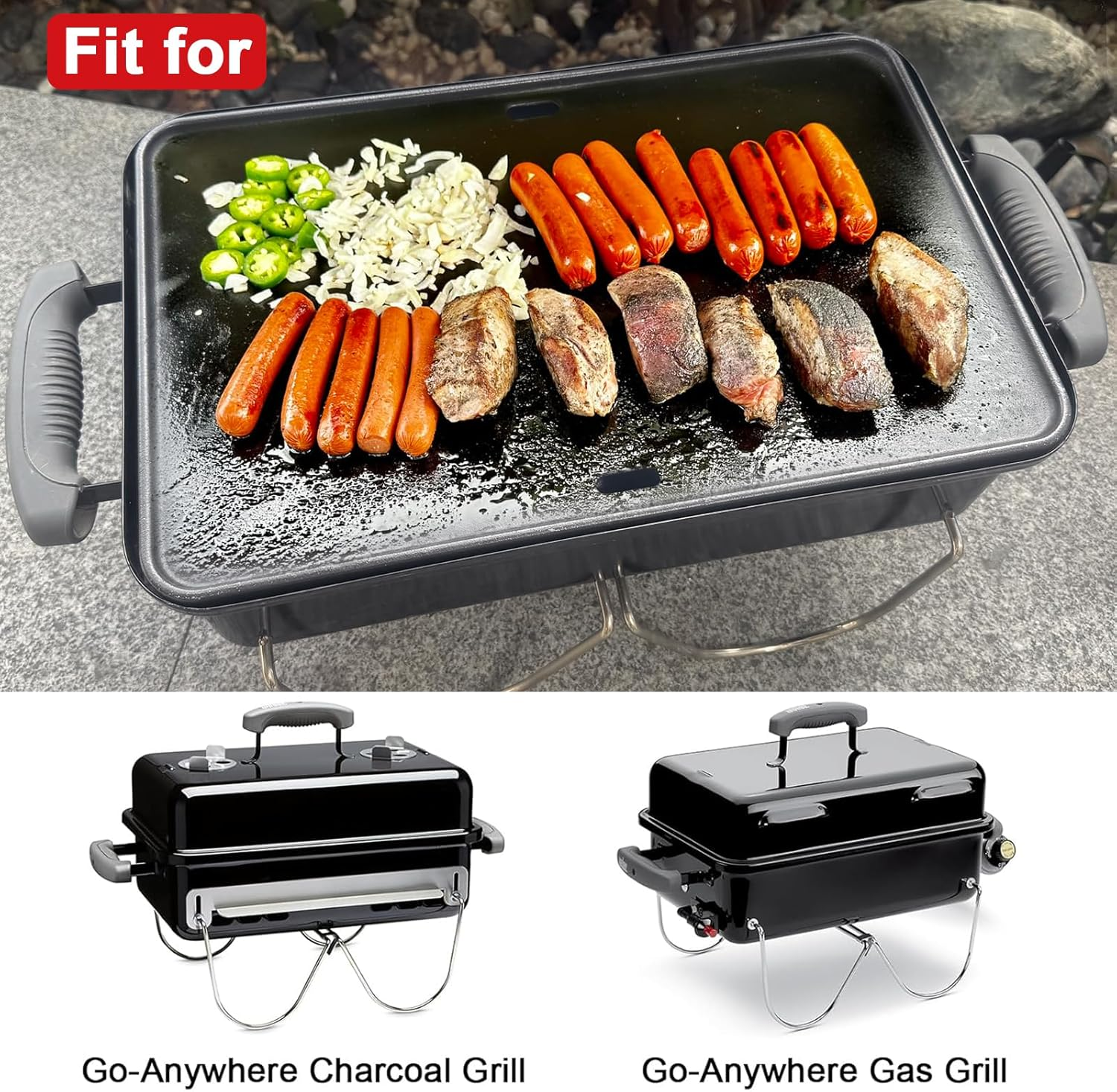 80631 Cast Iron Cooking Griddle for Weber Go-Anywhere Charcoal and Gas Grills, 16"X10" Grill Griddle Pan, Portable for Indoor Stovetop/Outdoor Camping BBQ, Replacement for Weber 70211 3634 67195 image number 3