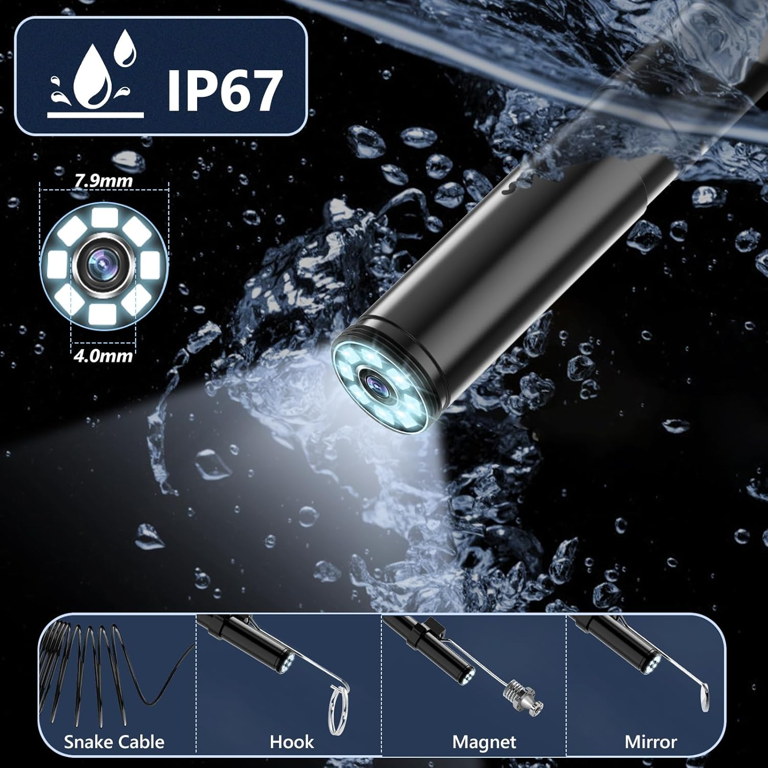 Endoscope Inspection Camera, 1920P Flexible Rigid Endoscope, 8 LED Borescope, USB No Wifi Snake Camera, Waterproof IP67 Tube Sink Pipe Drain Camera, for Android Ios Iphone Ipad Samsung,16.5Ft image number 4